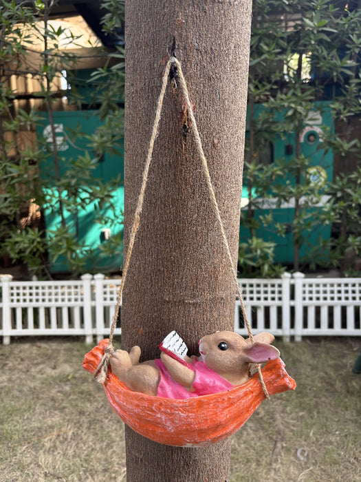 Wonderland Bunny Family on Swing Garden Statue | Outdoor Resin Sculpture