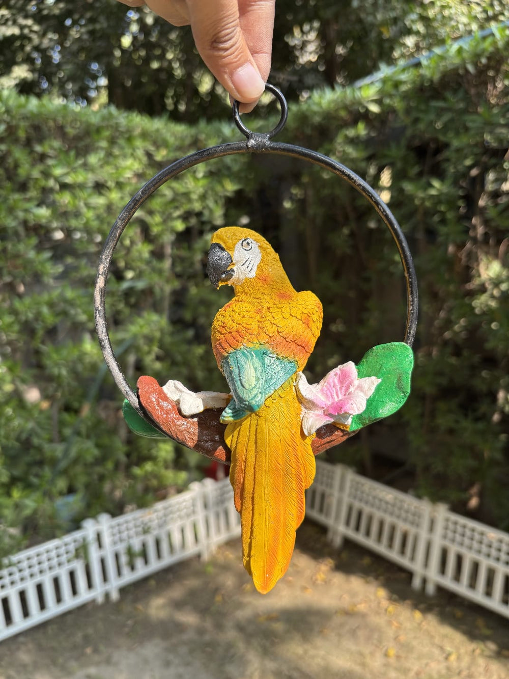 Hanging Ring  Parrot Figurine on Branch | Vibrant Macaw Bird Showpiece for Home Décor