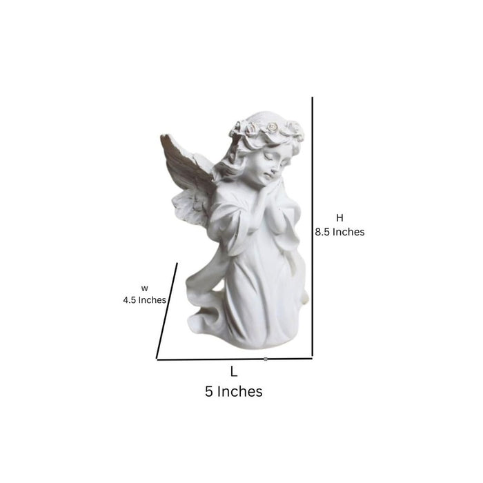 Wonderland Elegant Kneeling Angel Cherub Statue – White Resin Garden Figurine with Flower Crown and Praying Hands – Home Decor, and Patio Sculpture