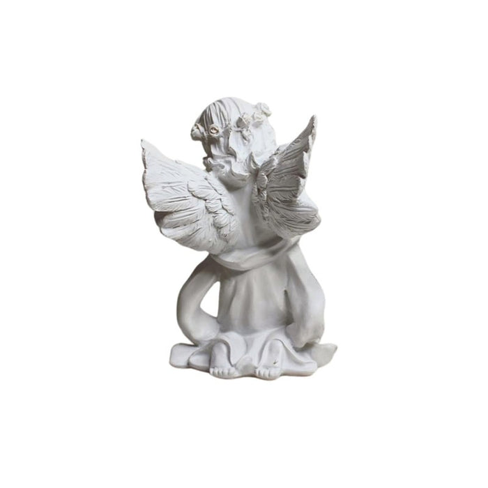 Wonderland Elegant Kneeling Angel Cherub Statue – White Resin Garden Figurine with Flower Crown and Praying Hands – Home Decor, and Patio Sculpture