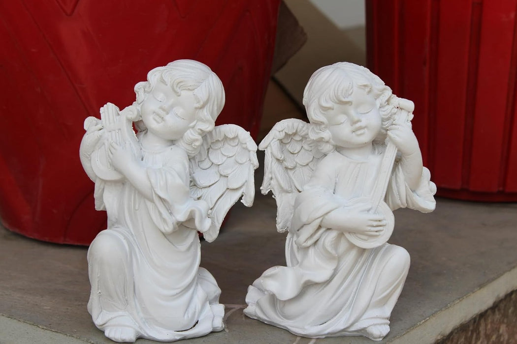 Wonderland Beautiful White Angel Set (2 Pieces) – Showpiece For Home Decoration, Living Room, Garden, and Gifting