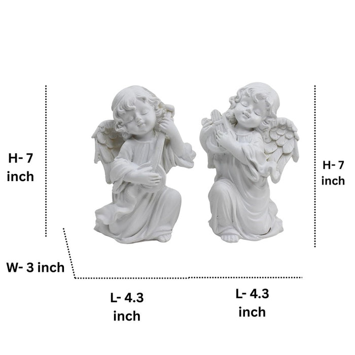 Wonderland Beautiful White Angel Set (2 Pieces) – Showpiece For Home Decoration, Living Room, Garden, and Gifting