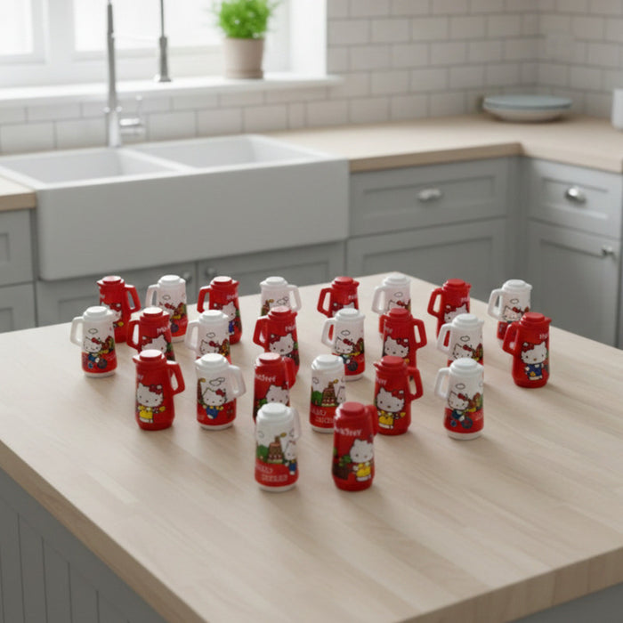 Wonderland 10pc Miniature Hello Kitty Thermos Set – 1:12 Scale Dollhouse Accessories, Tiny Water Flask Charms for DIY Crafts, Scrapbooking & Fairy Gardens (Red & White Mix)