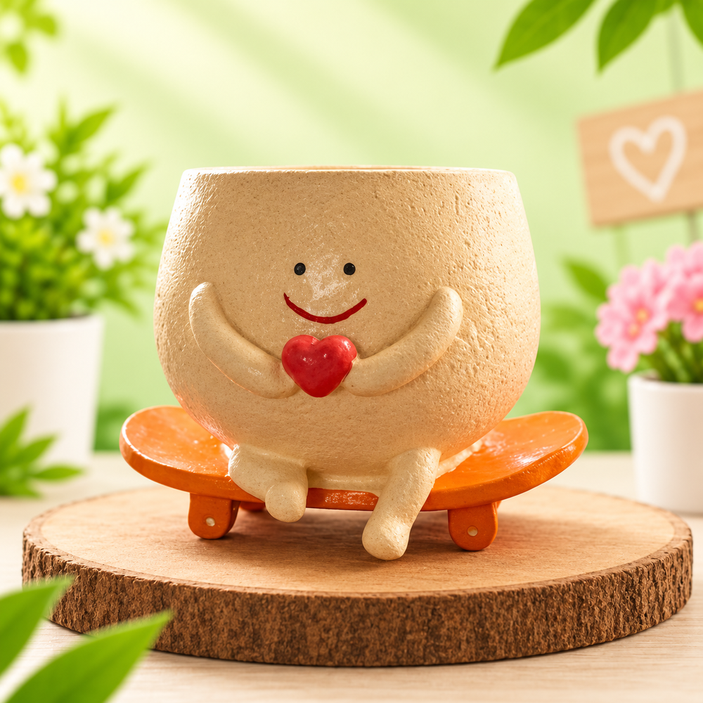 Smiley Face Head Planter for Indoor Plants,- Material Resin
