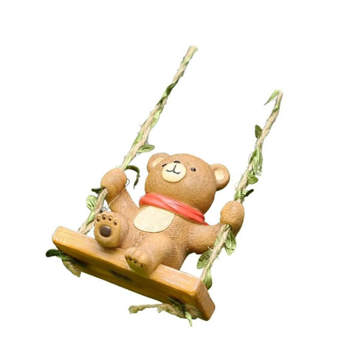 Adorable Hanging Garden Bear on Swing – Whimsical Resin  Tree Decor with Leafy Twine Straps- 3.5x2.8x4 inch