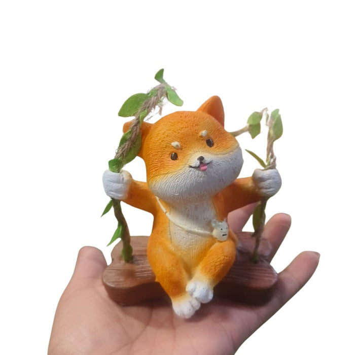 Wonderland Whimsical Forest Swing Duo – Hand-Painted Bear & Fox Hanging Figurines for Fairy Gardens, Potted Plants, and Outdoor Decor (Set of 2)- Bear-3.9x2.7x3.7inch, Fox- 3.5x2.7x3.9inch