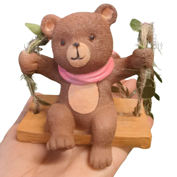 Wonderland Whimsical Forest Swing Duo – Hand-Painted Bear & Fox Hanging Figurines for Fairy Gardens, Potted Plants, and Outdoor Decor (Set of 2)- Bear-3.9x2.7x3.7inch, Fox- 3.5x2.7x3.9inch