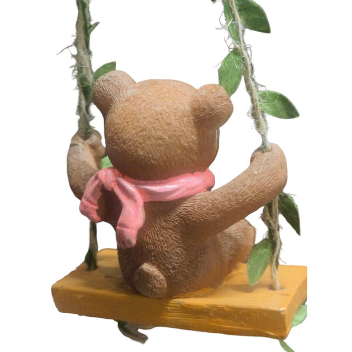 Wonderland Whimsical Forest Swing Duo – Hand-Painted Bear & Fox Hanging Figurines for Fairy Gardens, Potted Plants, and Outdoor Decor (Set of 2)- Bear-3.9x2.7x3.7inch, Fox- 3.5x2.7x3.9inch