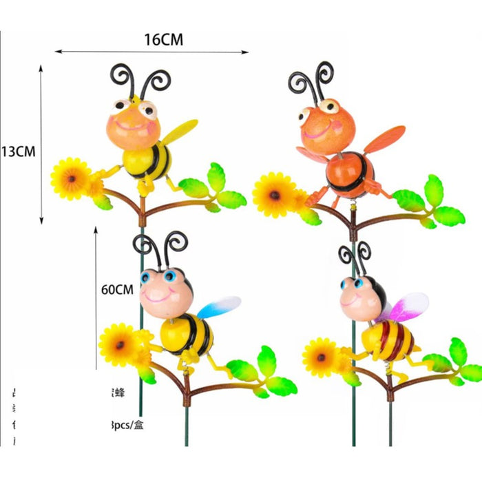 Set of 4 Whimsical Metal Bee Garden Stakes – Hand-Painted Decorative Bumblebee Planter Ornaments for Yard, Patio, and Flower Beds