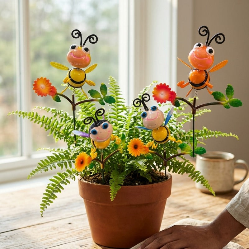 Set of 4 Whimsical Metal Bee Garden Stakes