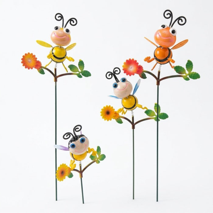 Set of 4 Whimsical Metal Bee Garden Stakes – Hand-Painted Decorative Bumblebee Planter Ornaments for Yard, Patio, and Flower Beds
