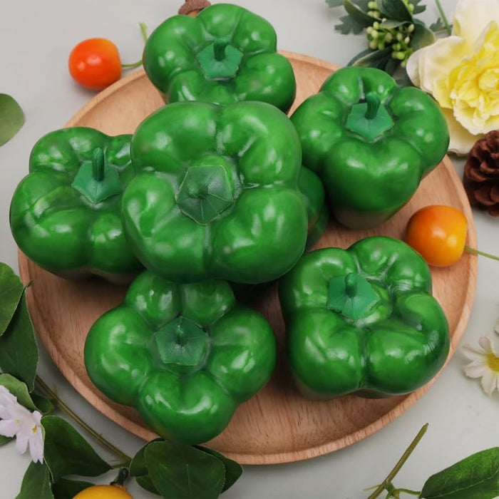 6-Piece Realistic Artificial Green Bell Peppers/ Capsicum – Faux Vegetable Props for Home Decor, Kitchen Display, and Photography