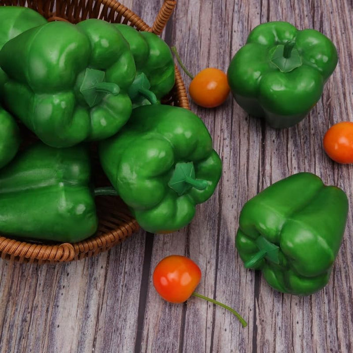 6-Piece Realistic Artificial Green Bell Peppers/ Capsicum – Faux Vegetable Props for Home Decor, Kitchen Display, and Photography