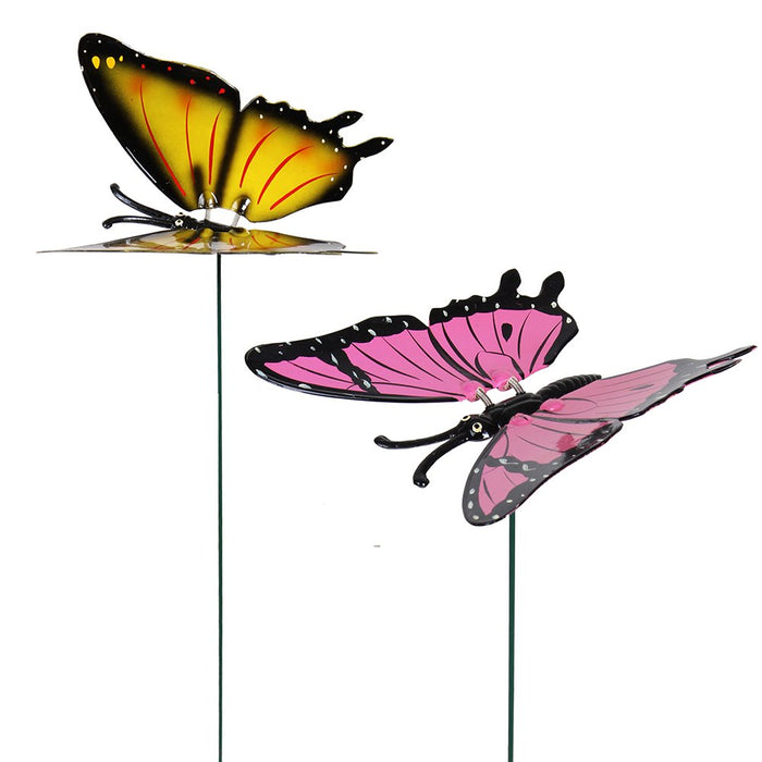 Set of 2 Big Butterfly in Pink and Yellow Garden Stick/Stake