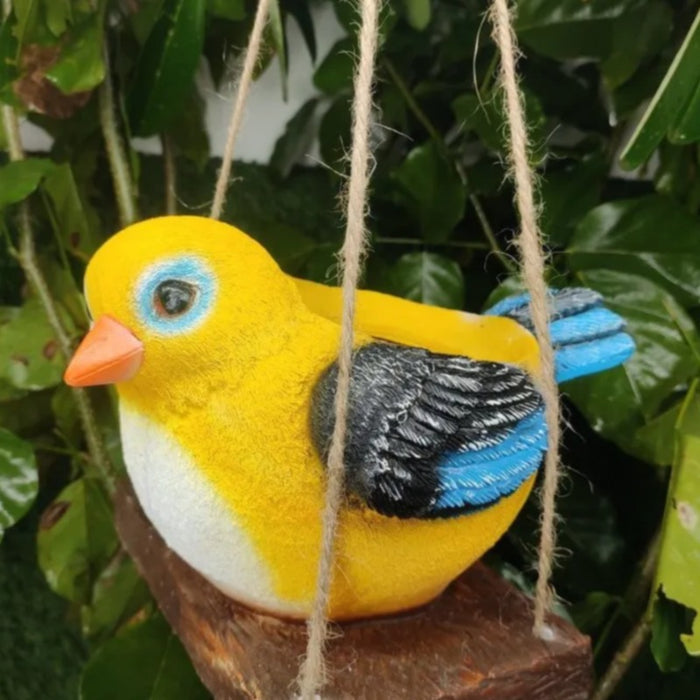 Wonderland Whimsical Hand-Painted Bird Hanging Planter – Decorative Resin Succulent Pot on Rustic Wooden Swing-Plant Not Included