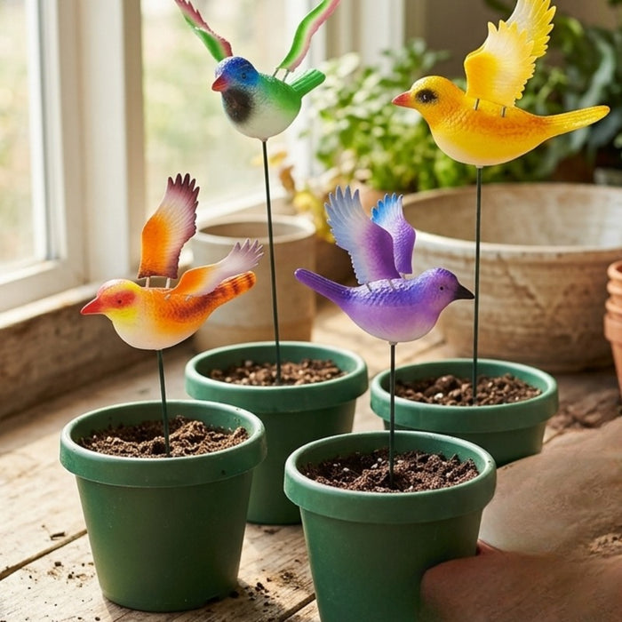 Vibrant Wing-Flapping Garden Bird Stakes - Set of 4