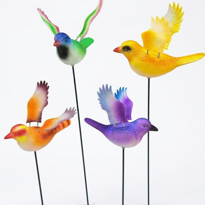 Vibrant Wing-Flapping Garden Bird Stakes - Set of 4