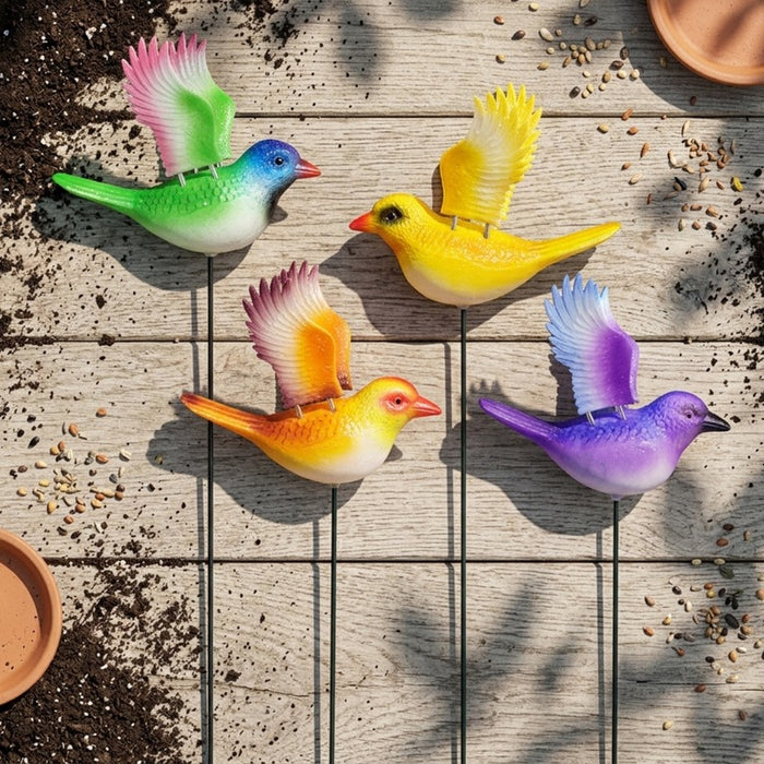 Vibrant Wing-Flapping Garden Bird Stakes - Set of 4