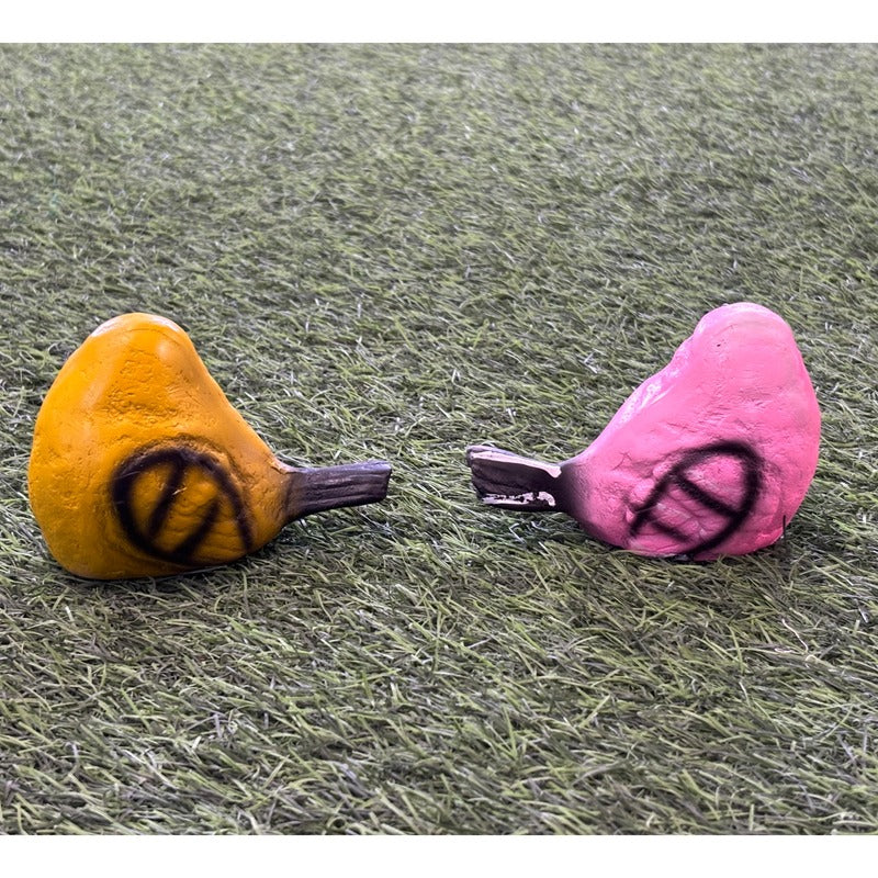 Set of 2 Decorative Hand-Painted Bird Figurines – Yellow and Pink
