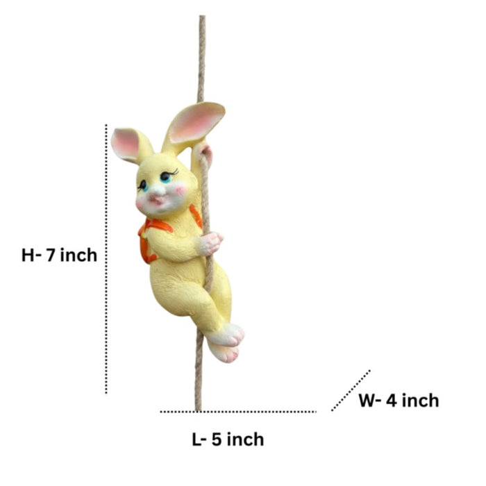 Wonderland Whimsical Hanging Garden Bunny Duo – Set of 2 Resin Rabbit Figurines with Backpacks & Jute Rope for Indoor/Outdoor Décor-5x4x7 inch