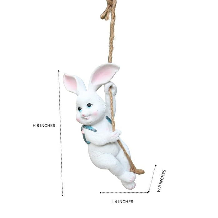 Wonderland Whimsical Hanging Garden Bunny Duo – Set of 2 Resin Rabbit Figurines with Backpacks & Jute Rope for Indoor/Outdoor Décor-5x4x7 inch