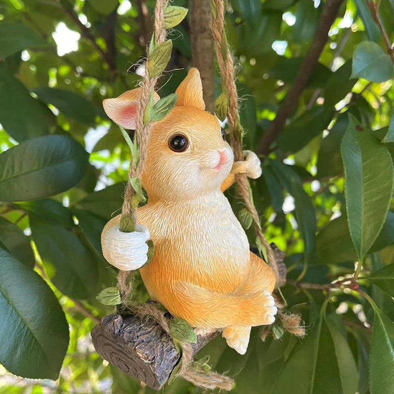 Resin Rabbit on Swing Hanging  Decor