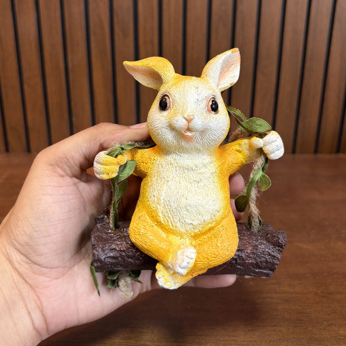 Resin Rabbit on Swing Hanging  Decor