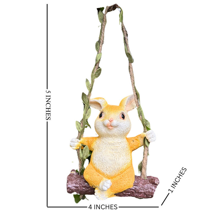 Resin Rabbit on Swing Hanging  Decor