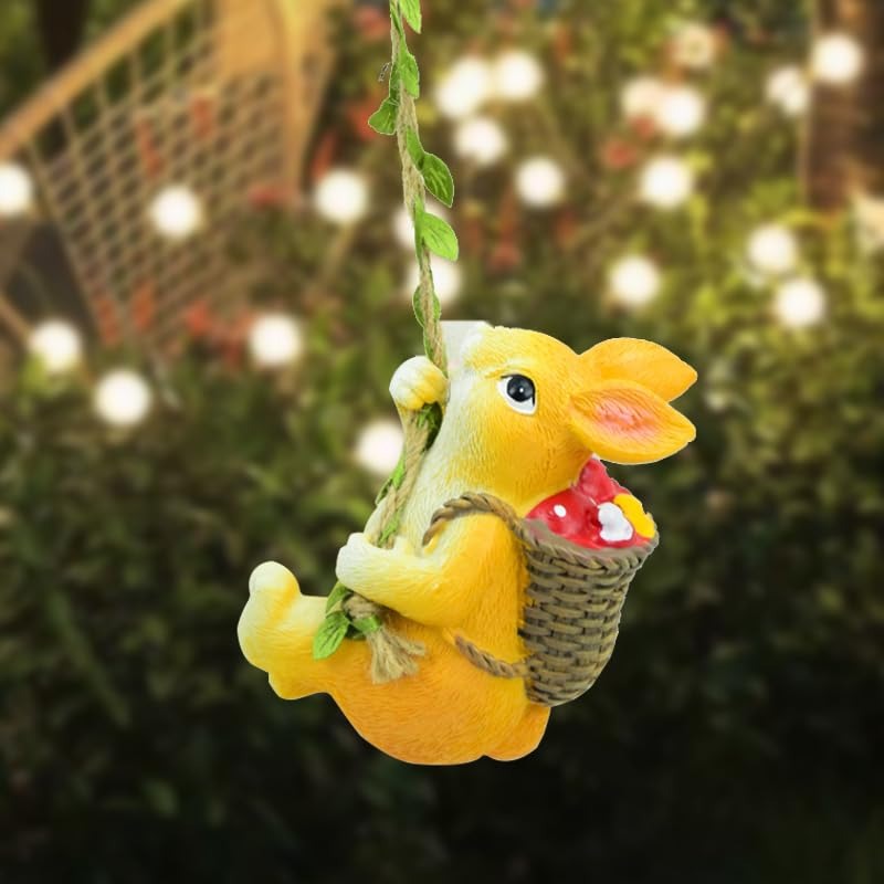 Hanging Garden Bunny Statue with  Basket – Set of 2 Rabbit