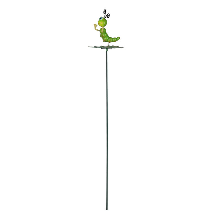 (Set of 2) Green Caterpillar Garden Stake/Stick on Leaf for Home & Garden Decor Decoration 
