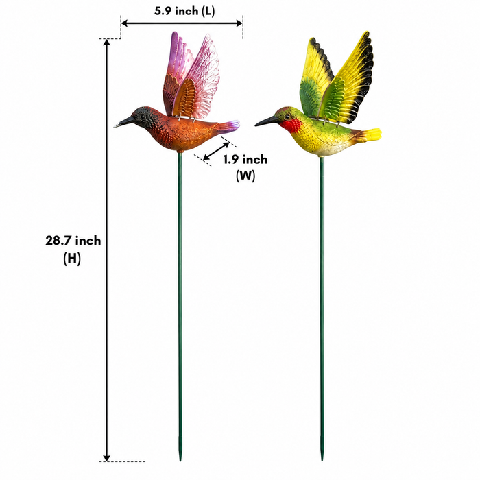 Vibrant Hummingbird Garden Stakes (Set of 2) – Red & Yellow Flying Bird Sticks for Garden Beds, Flower Boxes & Lawn Arrangements
