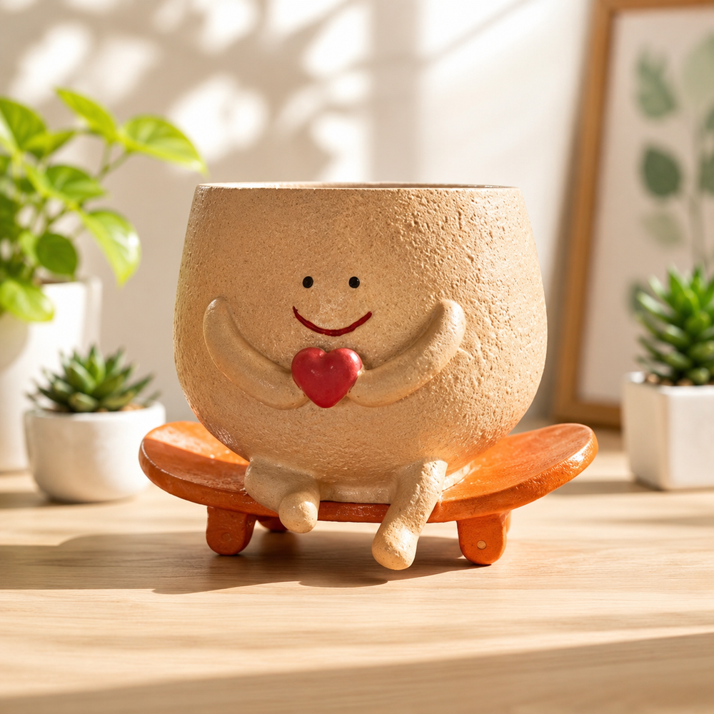 Smiley Face Head Planter for Indoor Plants,- Material Resin