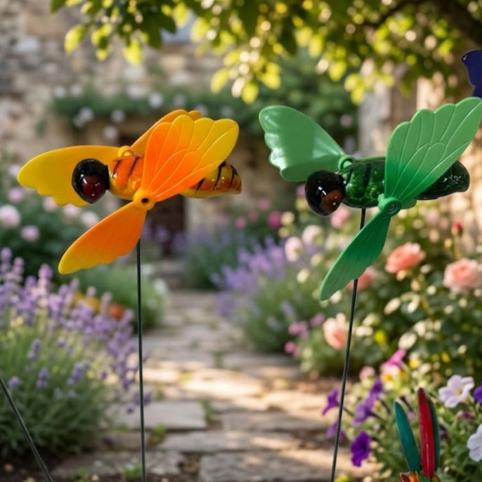 Whimsical Flying Insect Wind Spinner Garden Stakes