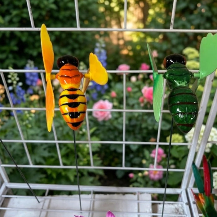 Whimsical Flying Insect Wind Spinner Garden Stakes