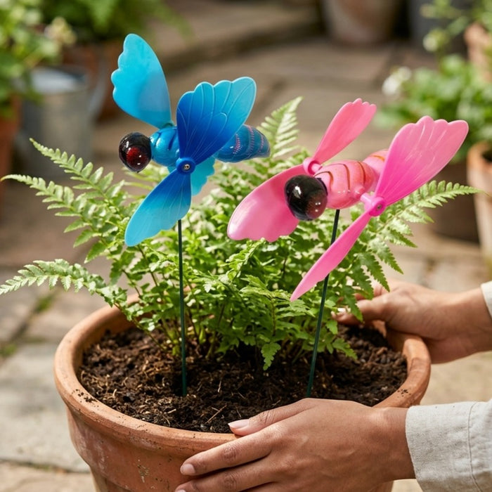 Whimsical Garden Wind Spinner – Decorative Flying Bee Stake (Set of 2, Pink & Blue)