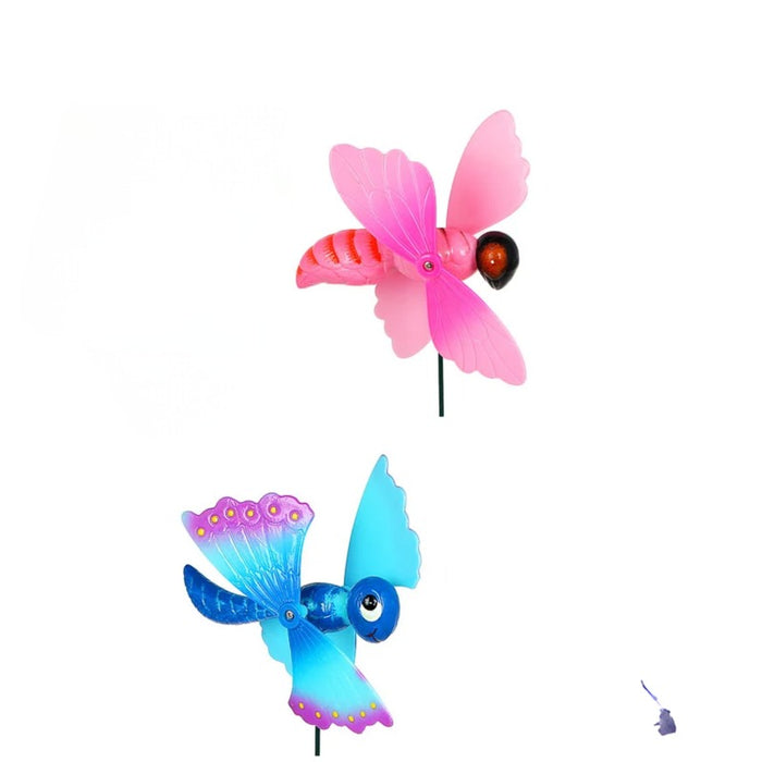 Whimsical Garden Wind Spinner – Decorative Flying Bee Stake (Set of 2, Pink & Blue)