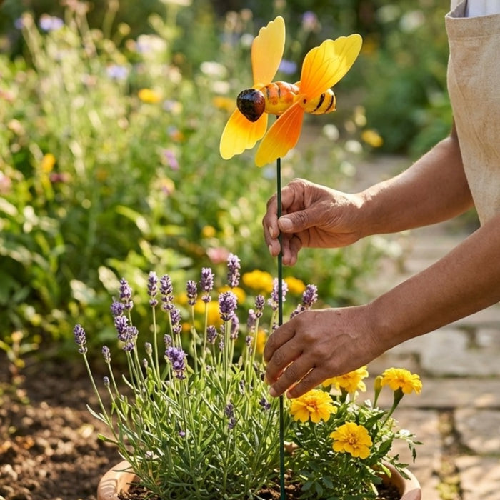 Whimsical Flying Insect Wind Spinner Garden Stakes