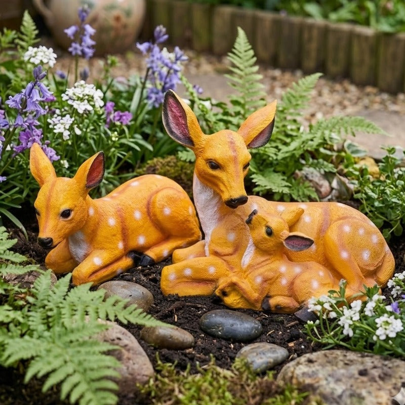 2-Piece  Sika Deer & Mother Baby Deer Garden Statue - Light Brown