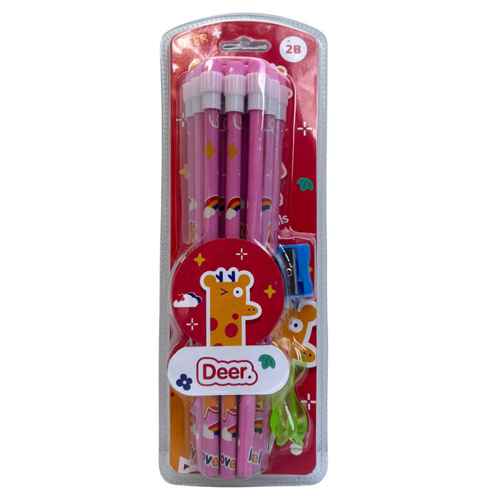  2B Pencil set -Pack of 12  with top erasers , 1 grip and 1 sharpner | Writing pencils for school and return gifts| Deer Design