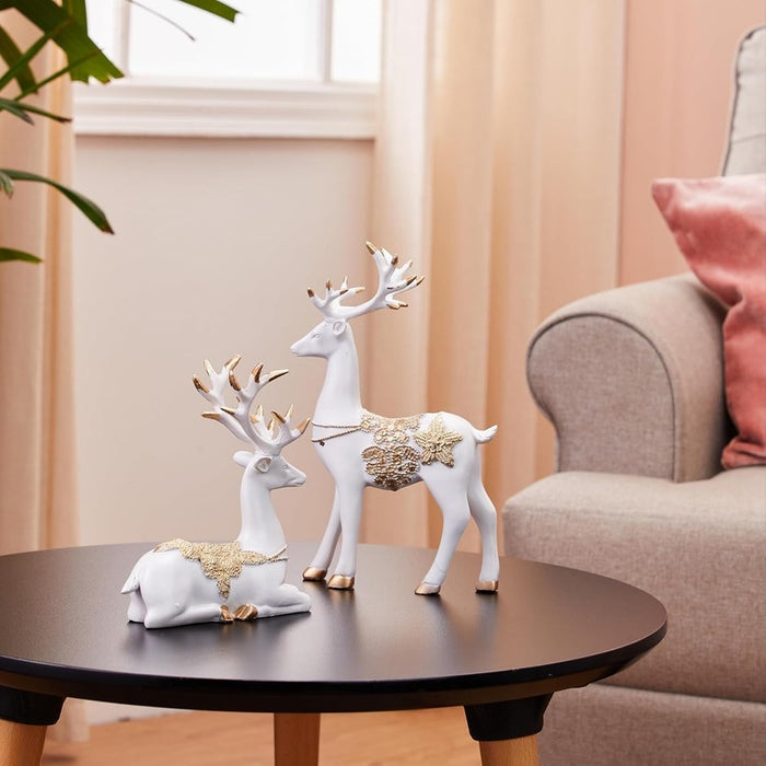Resin Gold & White Reindeer Statue |