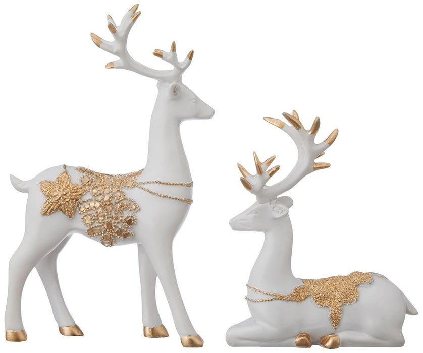 Resin Gold & White Reindeer Statue |