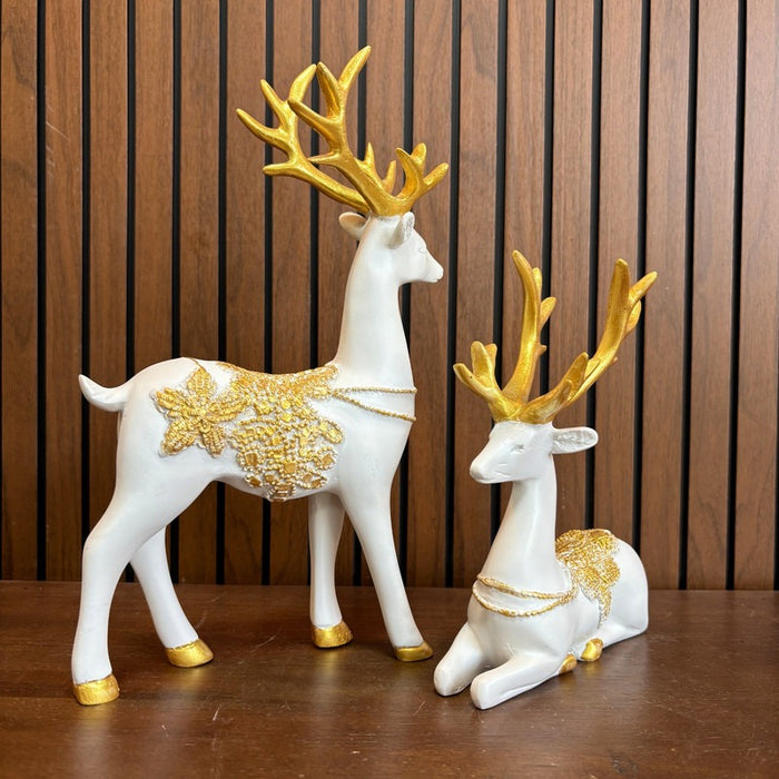 Resin Gold & White Reindeer Statue |