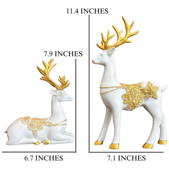 Resin Gold & White Reindeer Statue |