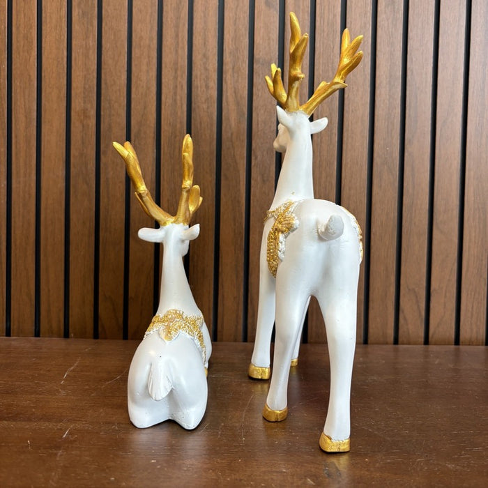 Resin Gold & White Reindeer Statue |
