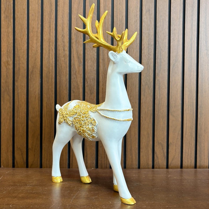 Resin Gold & White Reindeer Statue |
