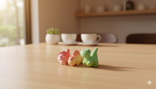 Close-up of small, cute dinosaur toys