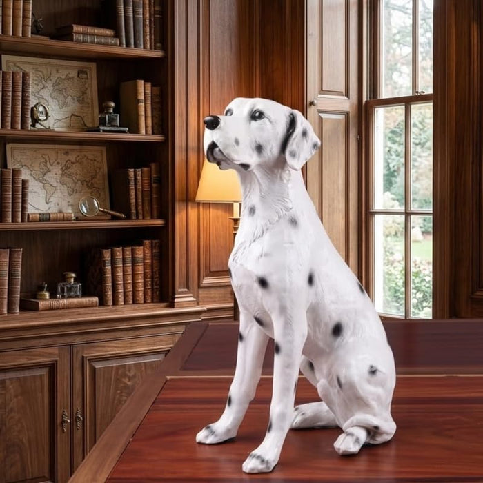 Wonderland Sitting White and Black Spotted Puppy Dog Statue – Realistic Decorative Toy for Home, Garden, Balcony, and Office Décor- 6x4x7.5 inch