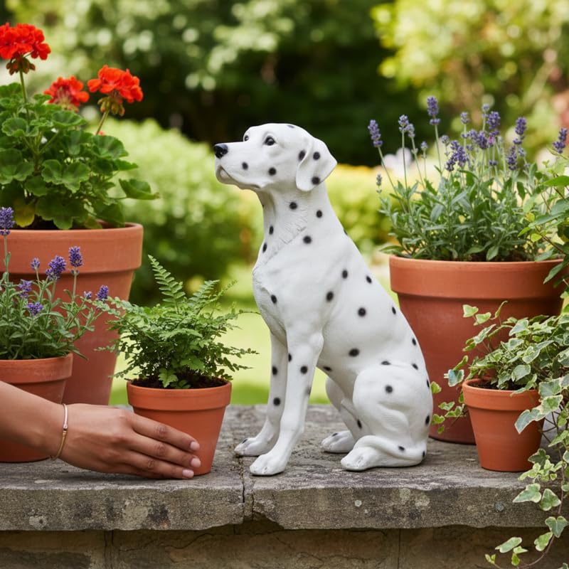 Sitting White and Black Spotted Puppy Dog Statue 6x4x7.5 inch