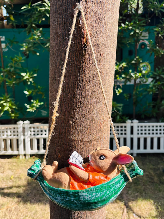 Wonderland Cute Animal  Figurine on swing- Garden Décor | Resin Figurine for Garden & Home Décor