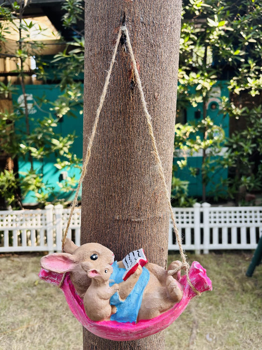 Wonderland Hanging Bunny and Mouse in Hammock Garden Decoration